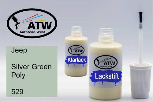 Jeep, Silver Green Poly, 529: 20ml Lackstift + 20ml Klarlack - Set, von ATW Autoteile West.